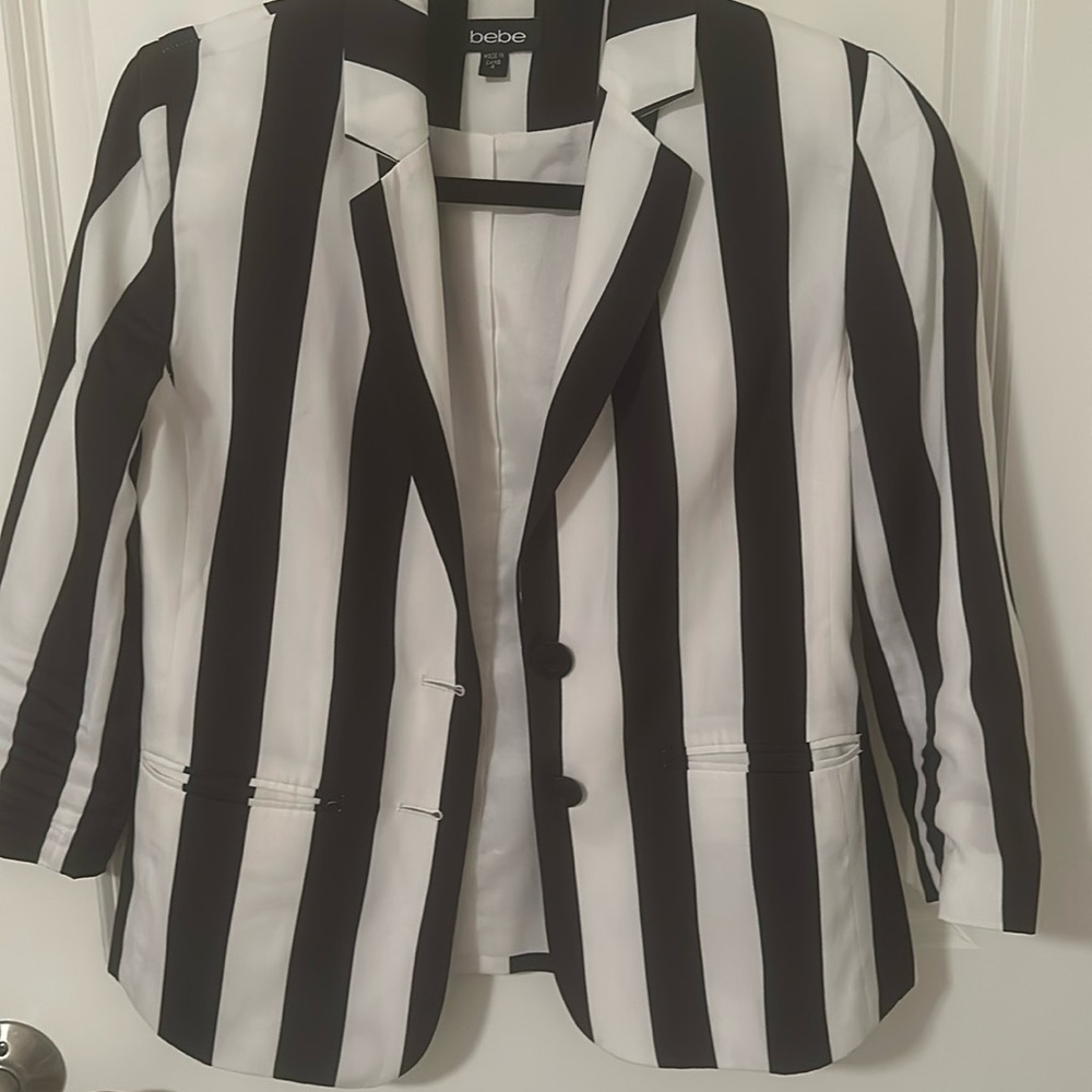 Bebe black and white striped blazer